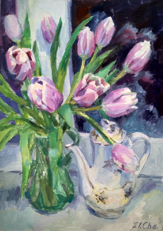 Tulips on the windowsill