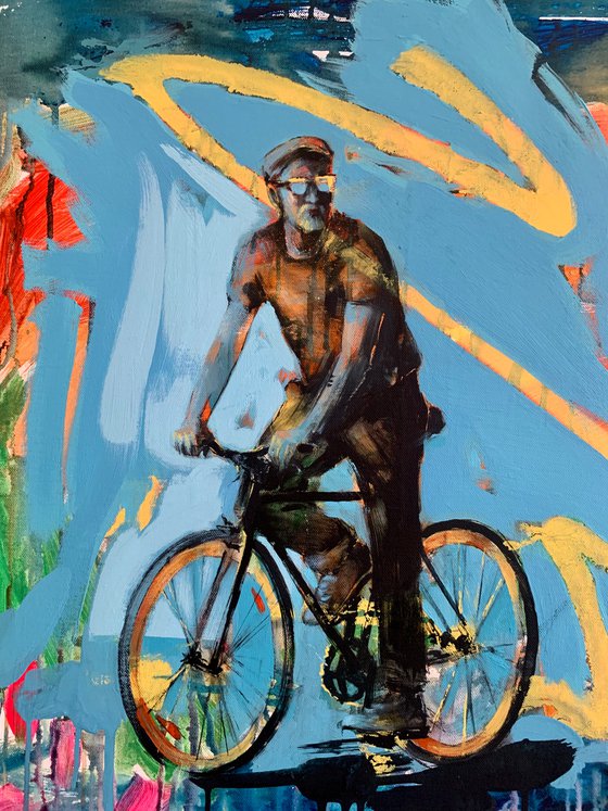 Bright painting - "Ukrainian cyclist" - Urban Art - Pop Art - Bicycle - Street Art