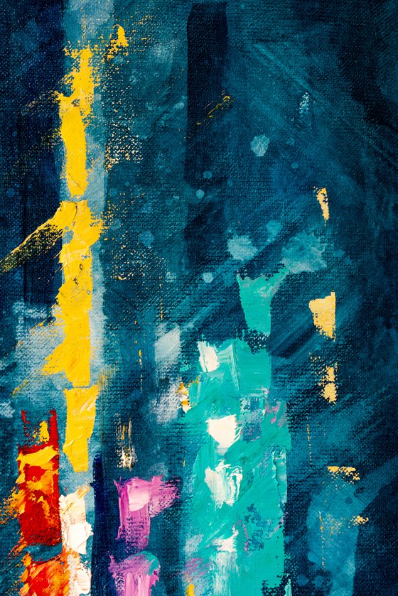 "Night city" Large painting 85x60 cm