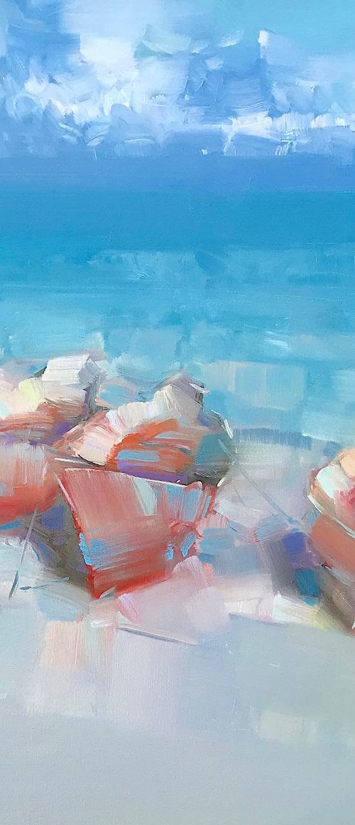 Boats on the Shore, Original oil painting, Handmade artwork, One of a kind by Vahe Yeremyan