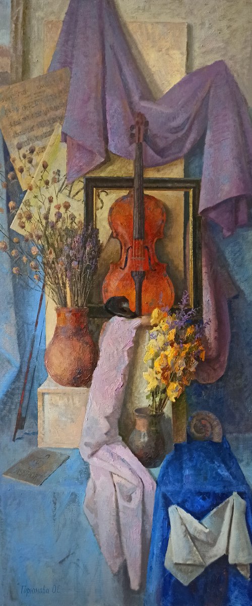 Still life with violin by Olga Goryunova