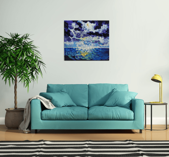 Full Moon (80x90cm, cubism, oil painting, ready to hang)