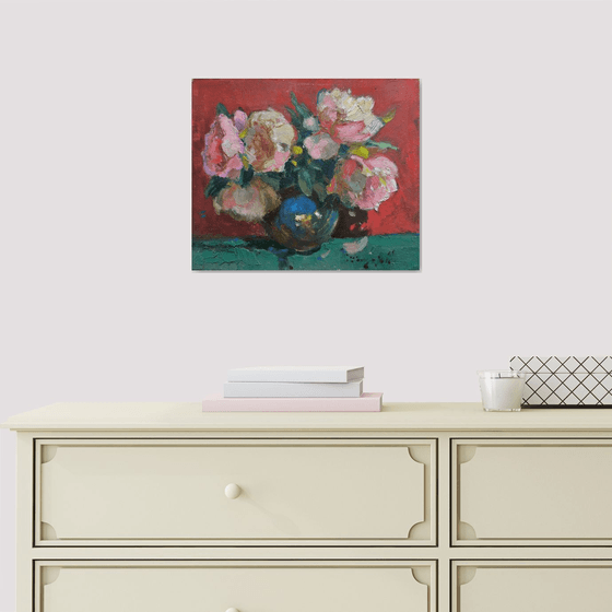 Peonies on Red