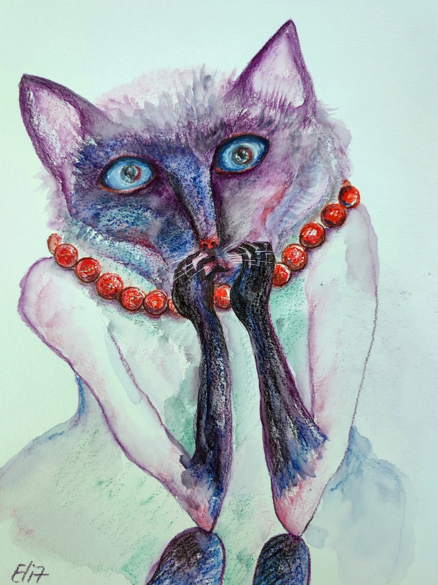 Expressive Animal Drawing By Elisheva Nesis, 9 X 12, Owners Beads, Original Artwork