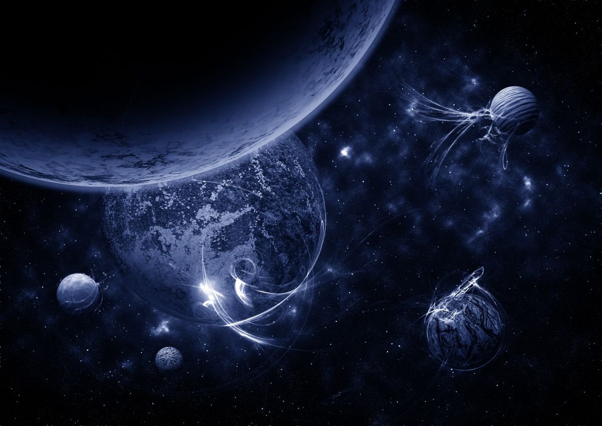 Illustrative Abstract C-Type Print By Paul Nash, 24 X 16", Multiple Planets And Nebula, Original Artwork