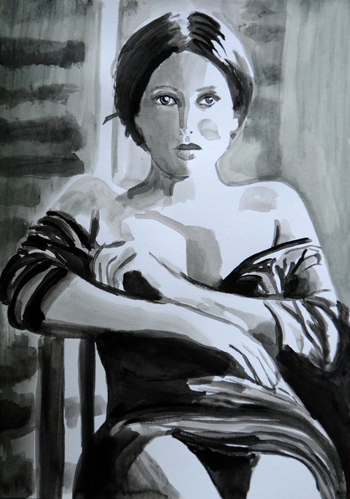 The sitting woman / 42 x 29.5 cm by Alexandra Djokic