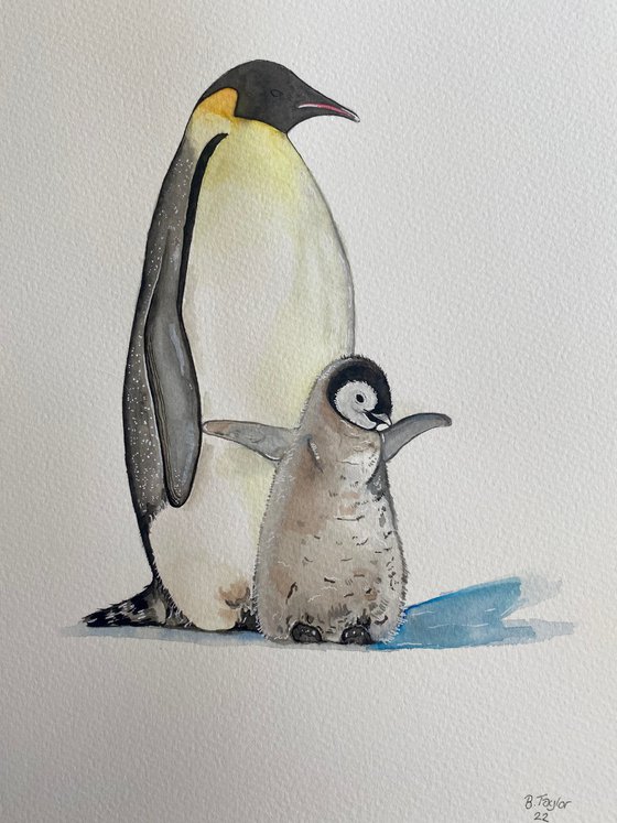 “Joy” Penguins in watercolour