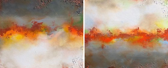 sunrise and setting (2 artworks 50 x 60 cm each) Dee Brown Artworks