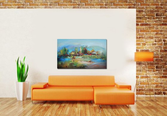 Spring in the mauntine, Landscape Oil painting, free shipping