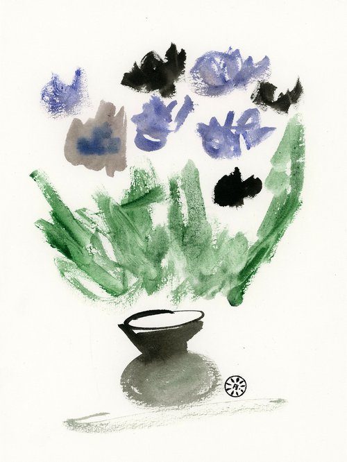 Blue Flowers In A Vase by Anton Maliar