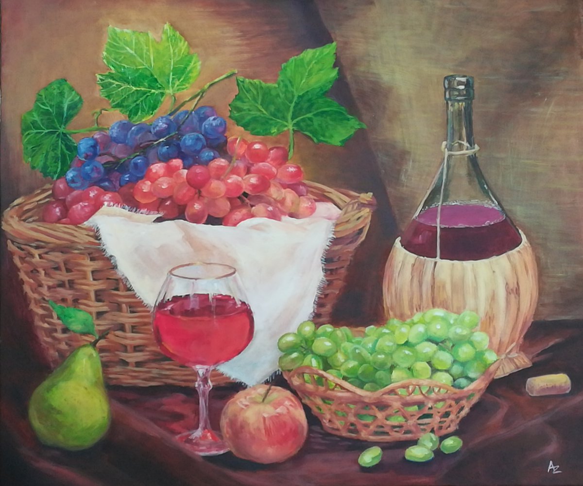 Still life with grapes and wine by Anastasia Zabrodina