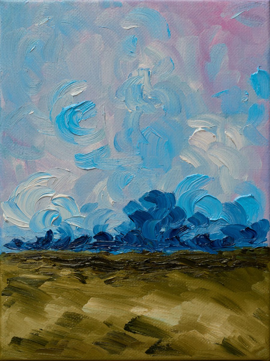 Organic Landscape Oil Painting By Nataliia Sydorova, 12 X 16", Blue Thunder, Original Artwork