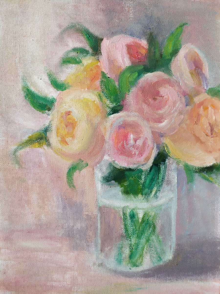 Peony flowers in a vase - still life with flowers- Floral oil painting by Daria Mamonova