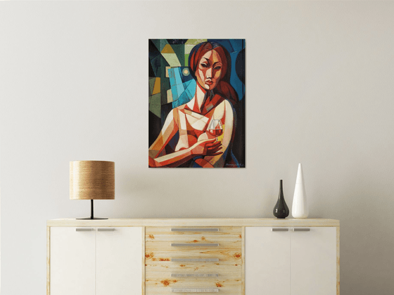 Night romanticism (60x80cm, cubism, oil painting, ready to hang)