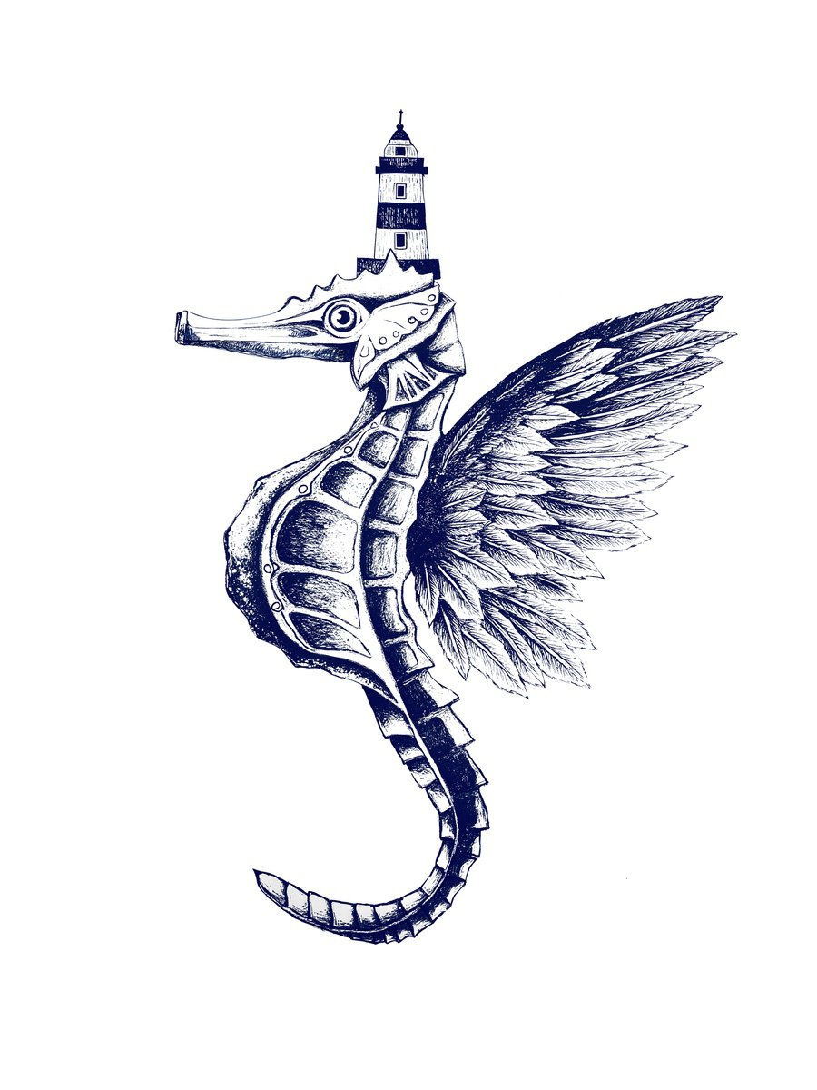 Surrealistic Animal Giclee Print By Evgenia Smirnova, 12 X 17, Winged Seahorse, Original Artwork