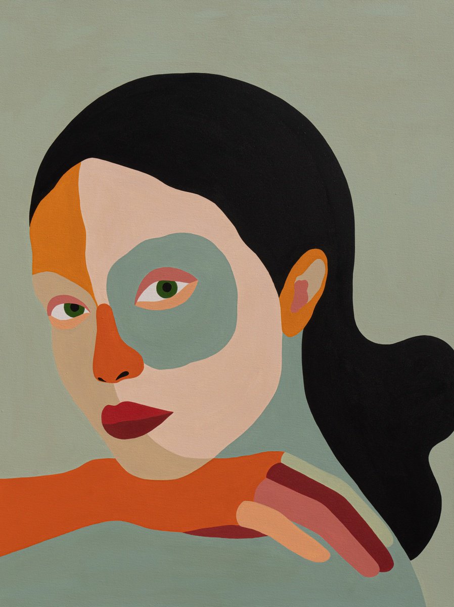 Geometric Portrait Acrylic Painting By Katalin Macevics, 37 X 49", Within The Layers, Original Artwork