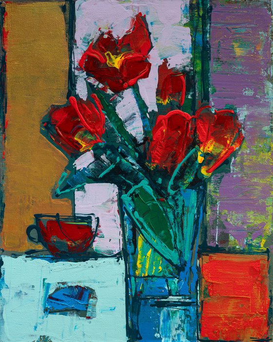 Red Tulips with a Cup.