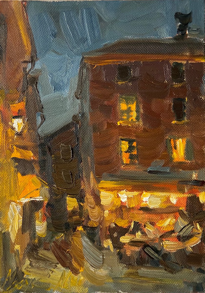 Night cafe in Kotor 35x25 cm| oil painting on canvas by Nataliia Nosyk