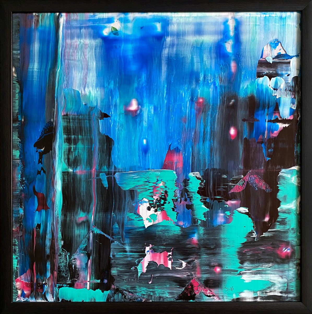 Expressive Abstract Acrylic Painting By Preston M. Smith (Pms), 26 X 26", "Night Vision", Original Artwork