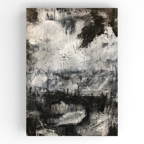 Untitled. Black and white abstract painting. by Ilaria Dessí