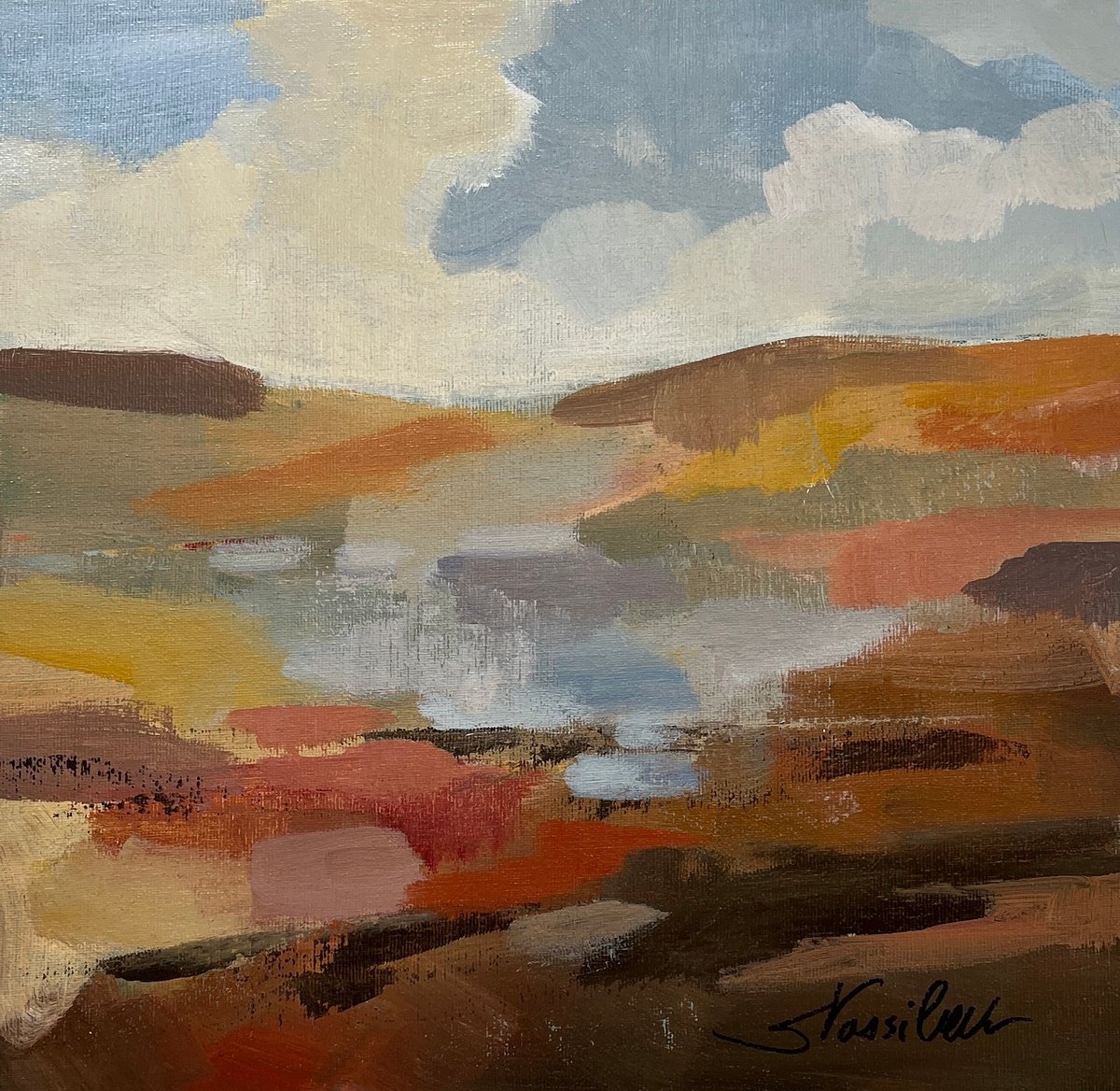 Impressionistic Landscape Acrylic Painting By Silvia Vassileva, 12 X 12", Desert Sky I, Original Artwork