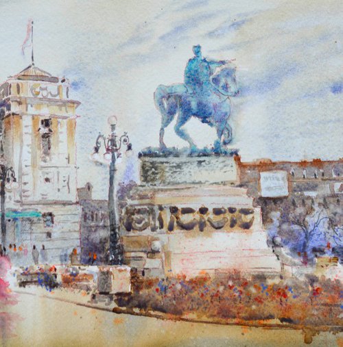 A day at Old Republic Square Belgrade 23x54 cm 2024 by Nenad Kojić watercolorist