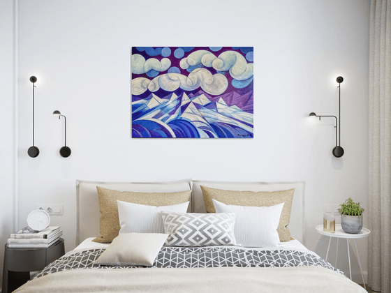 Winter evening (60x80cm, cubism, oil painting, ready to hang)