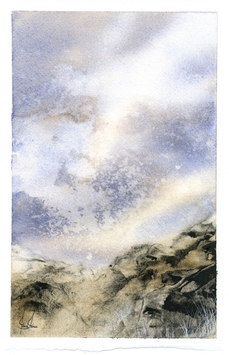 Impressionistic Landscape Watercolour By Ieva Janu, 7 X 11, Mountains V - Rocky Hike, Original Artwork