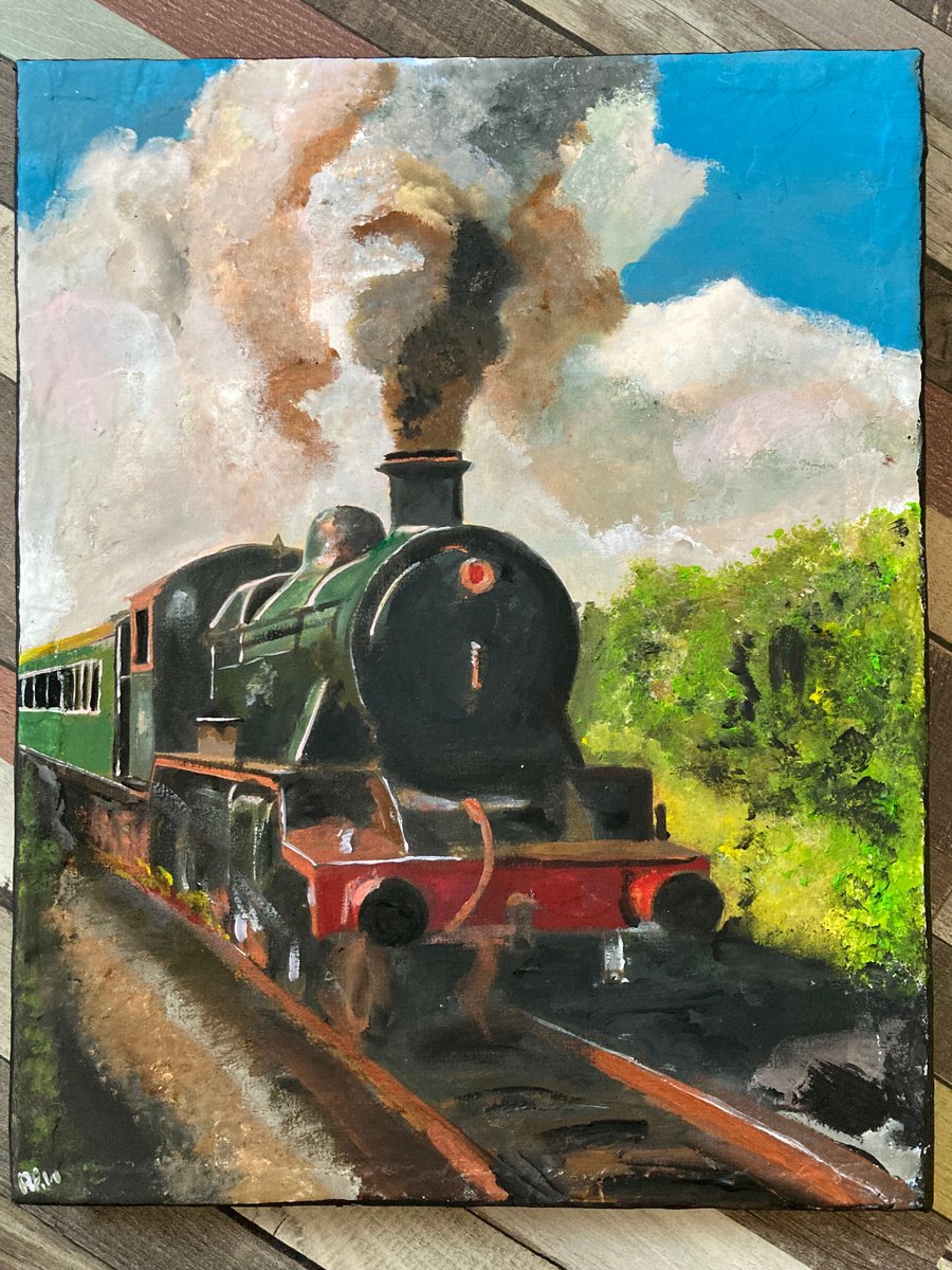 Photorealistic Transport Acrylic Painting By Andrew Reid Wildman, 10 X 12, English Steam Train, Original Artwork