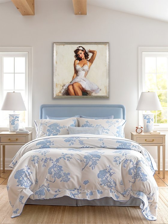 Vintage Pin-Up Girl Oil Painting