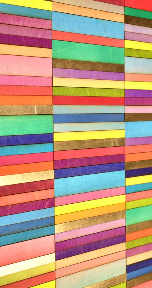 Three Panel Colour Study With Gold Orginal 3D Wood Collage Painting by Amelia Coward