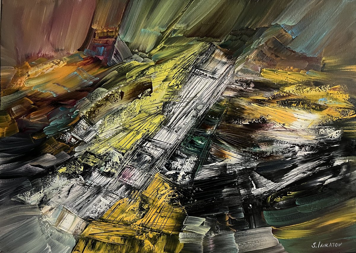 Abstract Oil Painting By Sergei Inkatov, 28 X 20", Happiness In September, Original Artwork