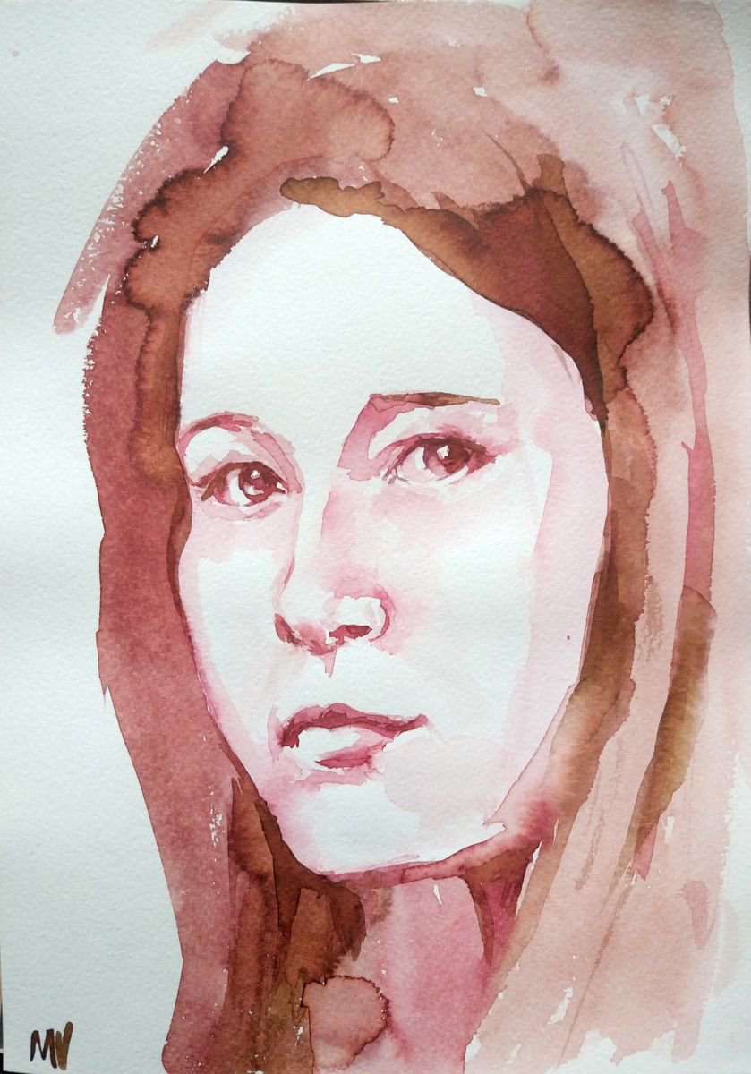 Wait a minute. - GIRL PORTRAIT - ORIGINAL WATERCOLOR PAINTING. by Mag Verkhovets