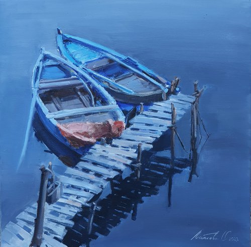 Blue boats by Olha Laptieva