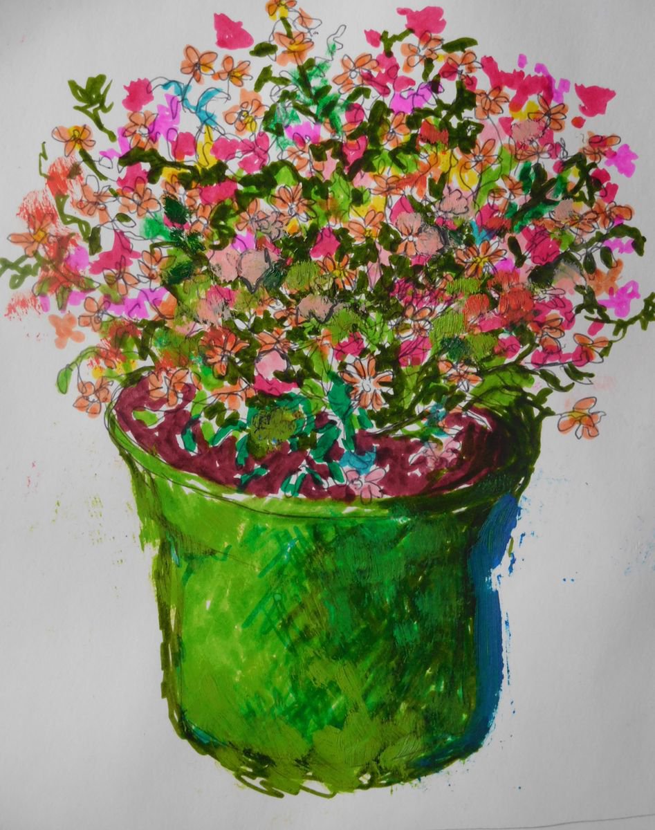 Flowers in Green Pot by Ann Cameron McDonald
