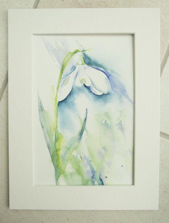 Snowdrop - Watercolour painting of a snowdrop, Snowdrop painting, Spring Flowers, Floral Wall Art, Flower Painting