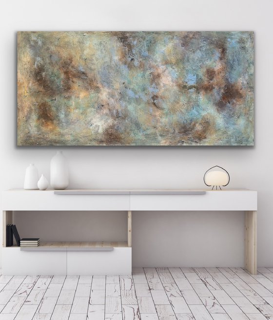 71''x 35''(180x90cm), Magnificent Earth 61, rust copper gold brown shades urban ,shabby chic ready to hang, colorful canvas art  - xxxl art - abstract art painting- extra large art- mixed media