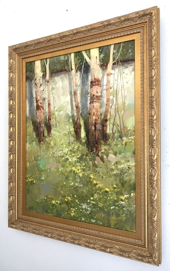 Birches Grove, Landscape Original oil painting  Handmade artwork One of a kind Signed