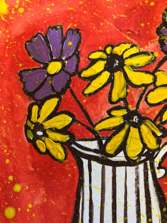 Flowers in vase on Red