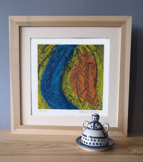 Colourful Cactus Etching & Chine-collé Hand Pulled Original Print Limited Edition of 5