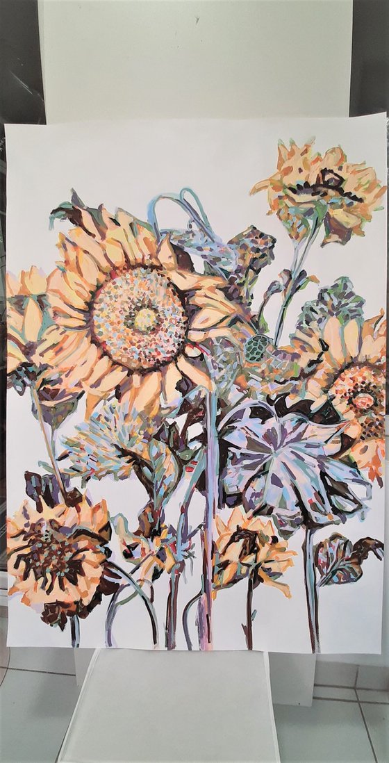 Sunflowers / 100 x 70 cm, Acrylic on paper , Large format