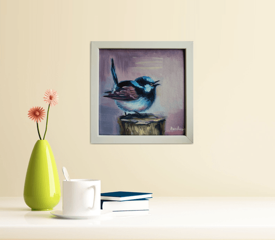 Original oil painting of Bluebird Framed and Ready to Hang