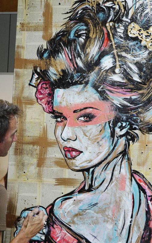 Beauty Inc 140cm x 100cm Geisha Book Page Urban Pop Art by Franko