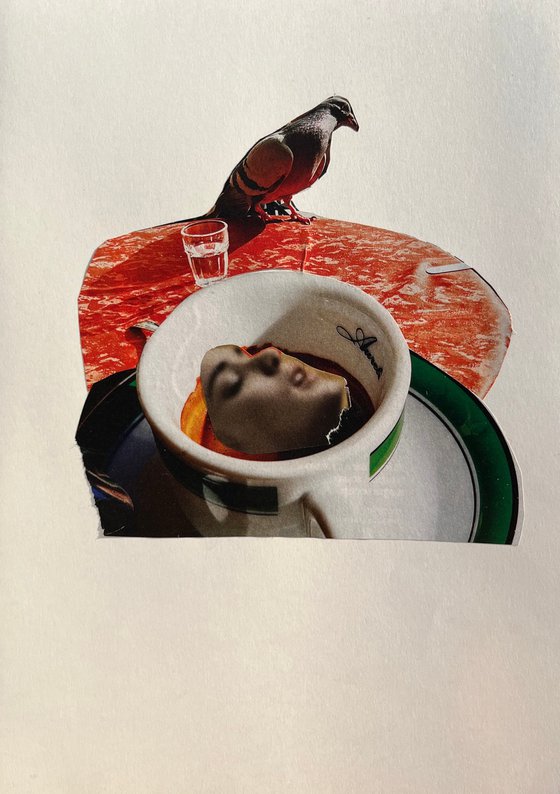 Coffee time Dove Woman Face Collage
