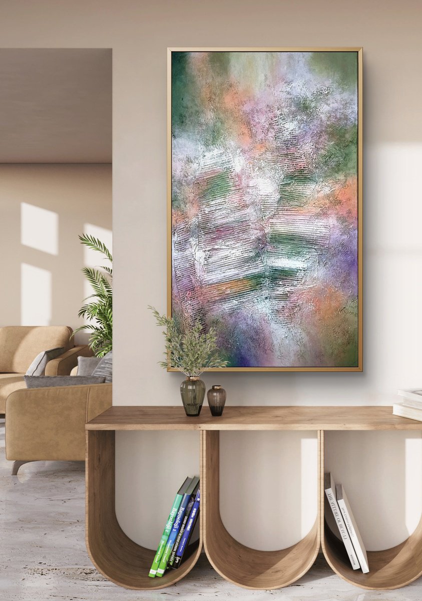 Abstract Acrylic Painting By Alexandra Petropoulou, 28 X 47, Blooming Elegance, Original Artwork