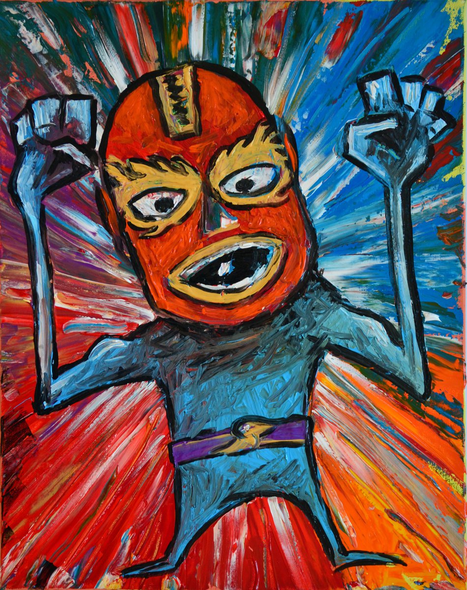 El Taco del Oro - The Wrestler - Original Modern Art Painting on Canvas Ready To Hang by Jakub DK - JAKUB D KRZEWNIAK