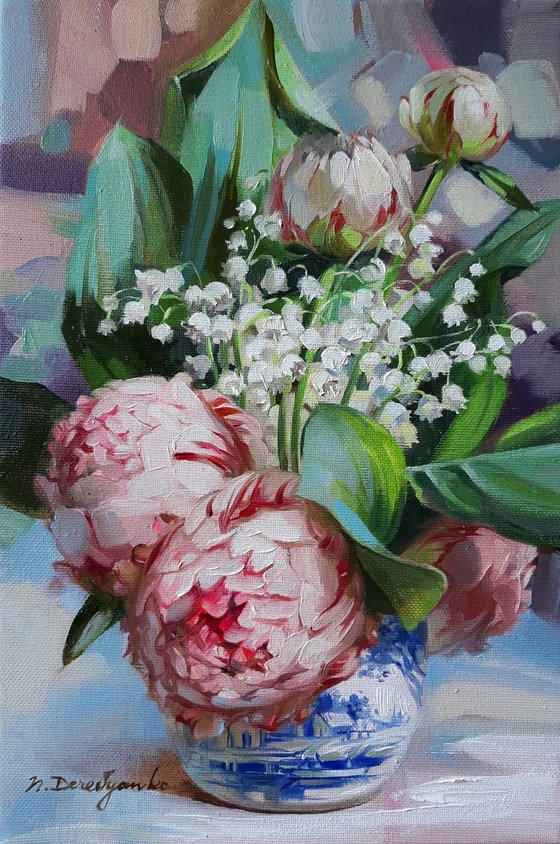 Lily of the valley and peonies flowers