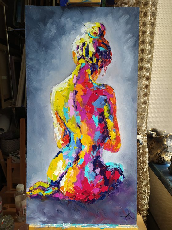 Relax - nude, erotic, body, woman,nude body, woman body, oil painting, a gift for him, gift for man, nu