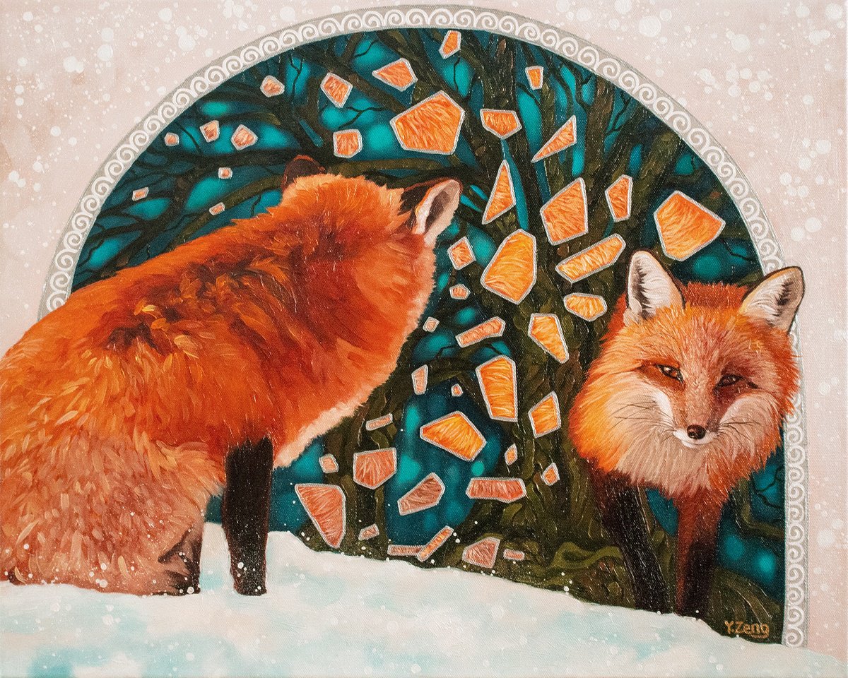 Surrealistic Animal Oil Painting By Yue Zeng, 20 X 16", Mirror Dimension, Original Artwork