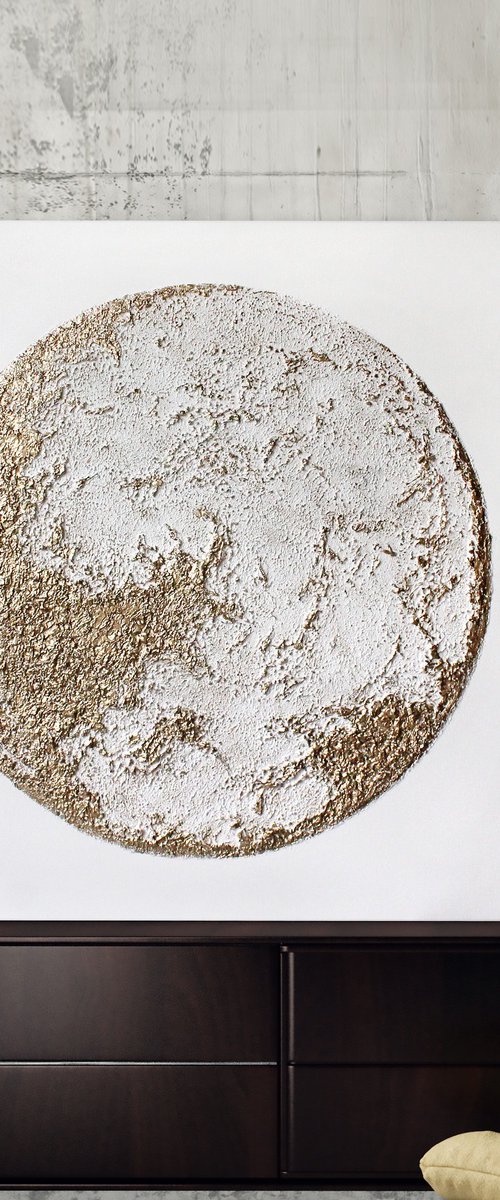 "White Moon" Moon textured gold art by Alex